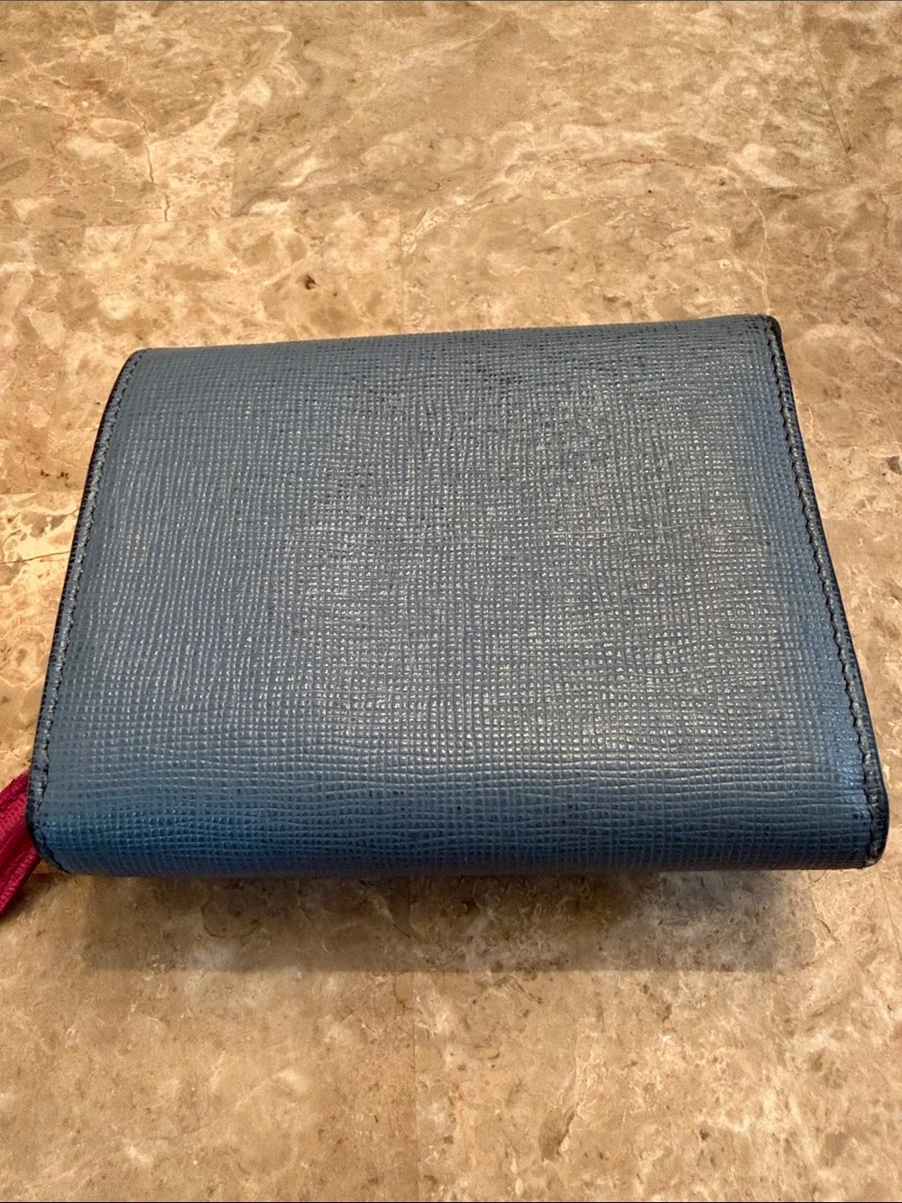 Fendi Authentic Textured Navy Leather Trifold Wallet with Gold Logo Plate - Picture 13 of 17